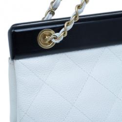 Pre Owned Chanel Black and White Caviar Shoulder Tote