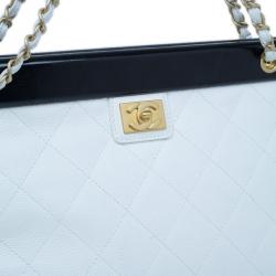 Pre Owned Chanel Black and White Caviar Shoulder Tote