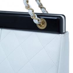 Pre Owned Chanel Black and White Caviar Shoulder Tote