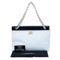 Pre Owned Chanel Black and White Caviar Shoulder Tote