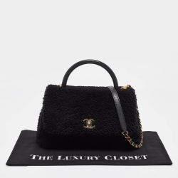 Pre Owned Chanel Black Shearling Medium Coco Top Handle Bag
