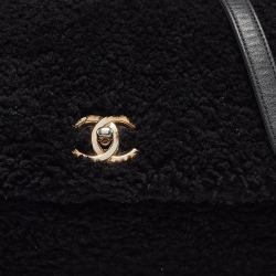 Pre Owned Chanel Black Shearling Medium Coco Top Handle Bag