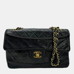 Pre Owned Chanel Black Quilted Leather Vintage Classic Flap Bag