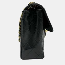 Pre Owned Chanel Black Quilted Leather Vintage Classic Flap Bag