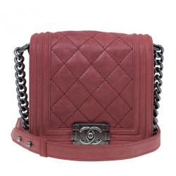Chanel Dull Red Sueded Bull Small Boy Flap Bag