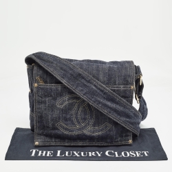 Pre Owned Chanel Navy Blue Denim CC Messenger Bag
