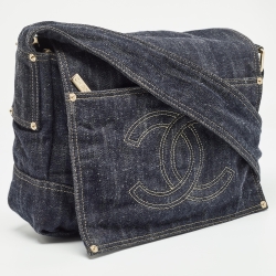 Pre Owned Chanel Navy Blue Denim CC Messenger Bag