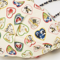 Pre Owned Chanel Off White/Multicolor Canvas Mini Valentine Heart Hobo 