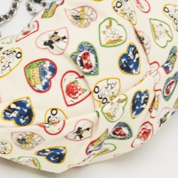 Pre Owned Chanel Off White/Multicolor Canvas Mini Valentine Heart Hobo 