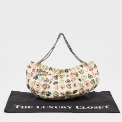 Pre Owned Chanel Off White/Multicolor Canvas Mini Valentine Heart Hobo 