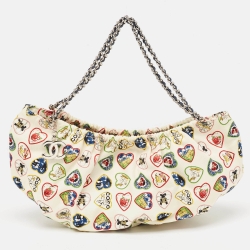Pre Owned Chanel Off White/Multicolor Canvas Mini Valentine Heart Hobo 