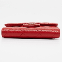Pre Owned Chanel Red Quilted Caviar Leather CC Trifold Wallet