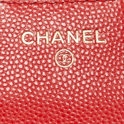 Pre Owned Chanel Red Quilted Caviar Leather CC Trifold Wallet
