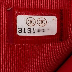 Pre Owned Chanel Red Quilted Caviar Leather CC Trifold Wallet