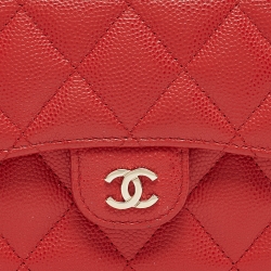 Pre Owned Chanel Red Quilted Caviar Leather CC Trifold Wallet