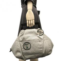 Pre Owned Chanel Grey Striped Coco Paris Boston Bag
