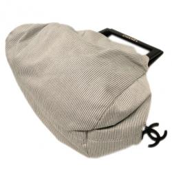 Pre Owned Chanel Grey Striped Coco Paris Boston Bag