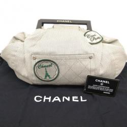 Pre Owned Chanel Grey Striped Coco Paris Boston Bag