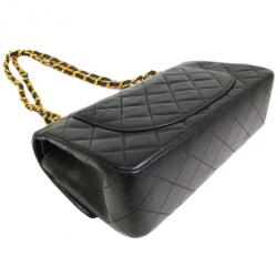 Pre Owned Chanel Black Lamb Skin Leather Double Shoulder Flap Bag Small