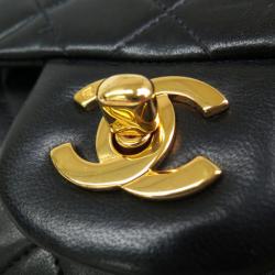 Pre Owned Chanel Black Lamb Skin Leather Double Shoulder Flap Bag Small
