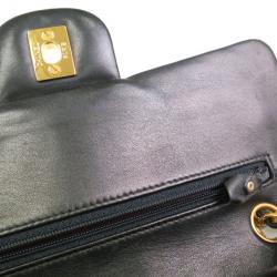 Pre Owned Chanel Black Lamb Skin Leather Double Shoulder Flap Bag Small
