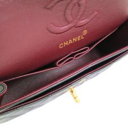 Pre Owned Chanel Black Lamb Skin Leather Double Shoulder Flap Bag Small