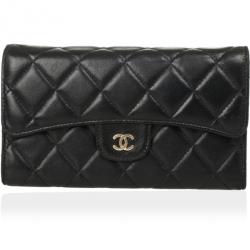 Pre Owned Chanel Black Quilted Lambskin Classic Long Wallet