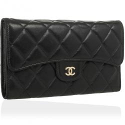 Pre Owned Chanel Black Quilted Lambskin Classic Long Wallet