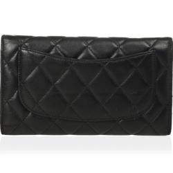 Pre Owned Chanel Black Quilted Lambskin Classic Long Wallet