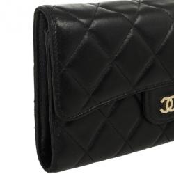 Pre Owned Chanel Black Quilted Lambskin Classic Long Wallet