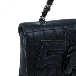 Pre Owned Chanel Black Lambskin Camelia No.5 Flap Bag