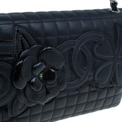 Pre Owned Chanel Black Lambskin Camelia No.5 Flap Bag