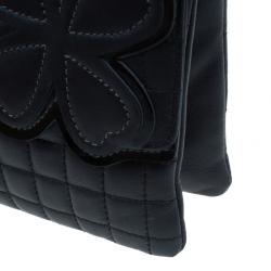 Pre Owned Chanel Black Lambskin Camelia No.5 Flap Bag