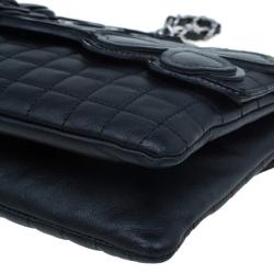 Pre Owned Chanel Black Lambskin Camelia No.5 Flap Bag