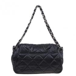 Pre Owned Chanel Black Glazed Leather Medium Bubble Flap Bag