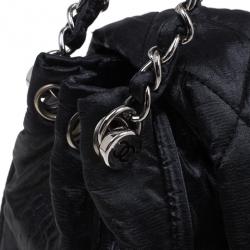 Pre Owned Chanel Black Glazed Leather Medium Bubble Flap Bag