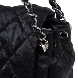 Pre Owned Chanel Black Glazed Leather Medium Bubble Flap Bag