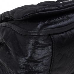Pre Owned Chanel Black Glazed Leather Medium Bubble Flap Bag