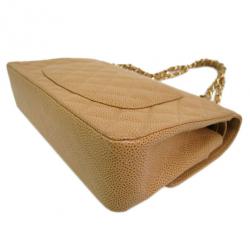 Pre Owned Chanel Beige Caviar Leather Double Flap Bag
