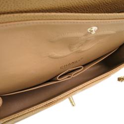 Pre Owned Chanel Beige Caviar Leather Double Flap Bag
