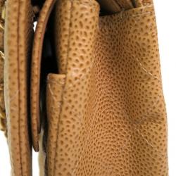 Pre Owned Chanel Beige Caviar Leather Double Flap Bag