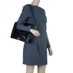 Pre Owned Chanel Black Patent Leather Boy Reverso Jumbo Flap Bag