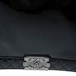 Pre Owned Chanel Black Patent Leather Boy Reverso Jumbo Flap Bag