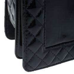 Pre Owned Chanel Black Patent Leather Boy Reverso Jumbo Flap Bag