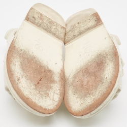 Pre Owned Chanel White Quilted Leather Dad CC Velcro Strap Flat Sandals Size 36