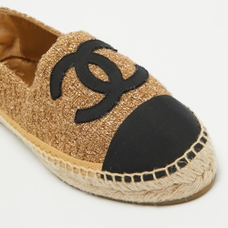 Chanel Gold/Black Tweed and Fabric CC Espadrille Flats Size 37