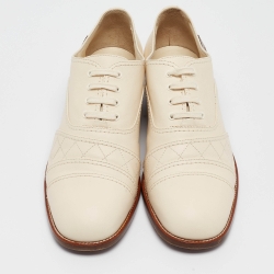 Chanel Cream Leather Lace Up Oxfords Size 41