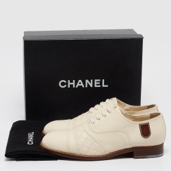 Chanel Cream Leather Lace Up Oxfords Size 41