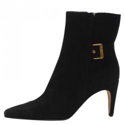 Chanel Black Leather Buckle Ankle Boots Size 37.5