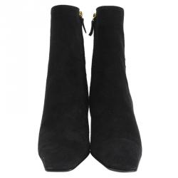 Chanel Black Leather Buckle Ankle Boots Size 37.5